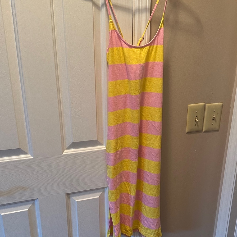 J. Crew Pink and Yellow Striped Dress swim cover Small